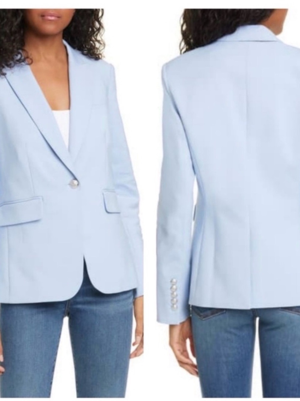 Veronica Beard Cutaway Dickey
Light Blue Single-Button Blazer